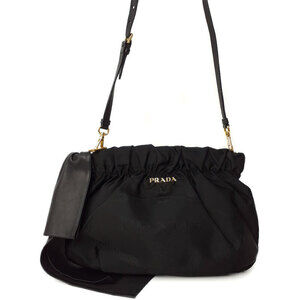 PRADA Ribbon Tessuto Fiocco Bow Handbag Shoulder Bag Black
